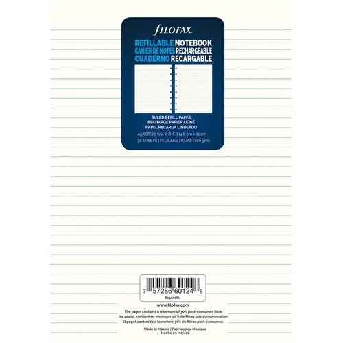 Rediform  Notebook Refill, f/ Filofax A5, 32-Sheet, 5-13/16"x8-1/4",CM