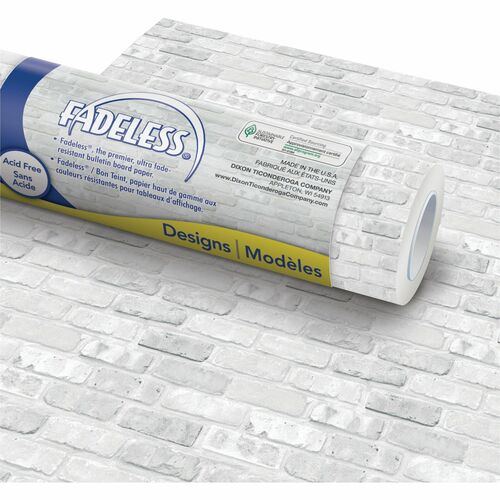 Pacon  Paper Roll, Brick Design, Fadeless, 48"x50", White/Gray