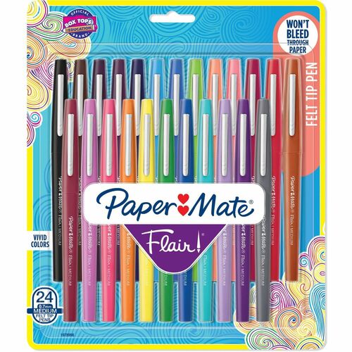 Paper Mate  Pens,Felt Tip,Smear-Resistant,0.7mm, 24/PK,Assorted