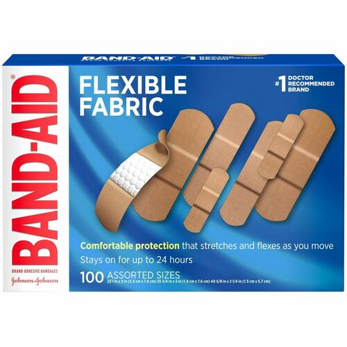 Johnson & Johnson  Bandages,Flexible Fabric,Self-Adhesive,AST Sizes,100/BX