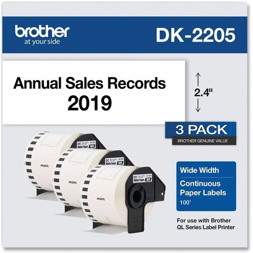 Brother  Continuous Tape Roll, Wide, 2-3/7"x100', 3/BX, Clear