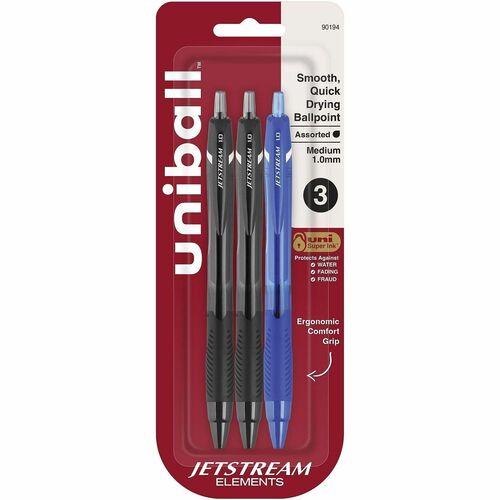 uni-ball Corporation  Pen, Ballpoint, 1.0mm Point, Jetstream, 3/PK, AST