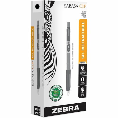 Zebra  Pen, Gel Ink, 0.7mm Point, Sarasa Clip, 1 DZ, Black