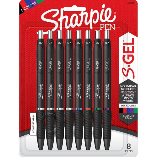 Newell Brands  Sharpie Pen, Gel, 0.7mm, 8/PK, Assorted Ink/BK Barrel