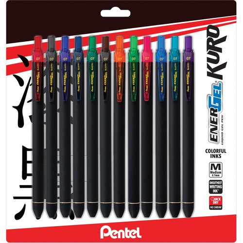 Pentel  Pen, Gel, 0.7mm, 12/PK, Assorted