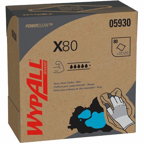 Kimberly-Clark Professional  Cloths,X80,Pop-up Box,9-1/0"x16-4/5",80/BX,5BX/CT,Red