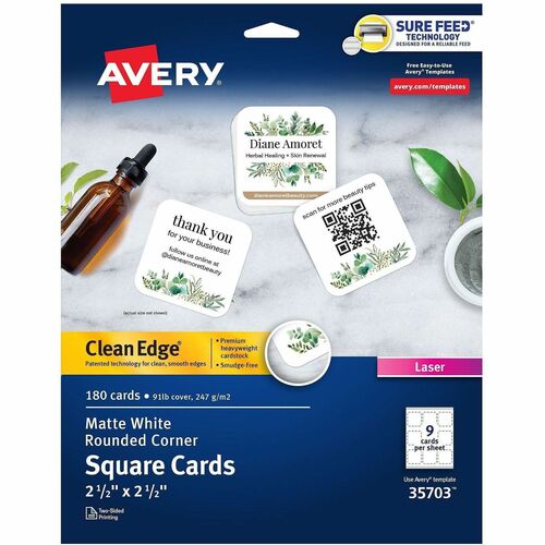Avery  Cards, Rounded Corners, Laser 2-1/2"x2-1/2",180/PK, WE