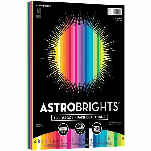 Wausau Papers  Cardstock, 65 lb, 8-1/2"x11", 100/PK, Spectrum AST