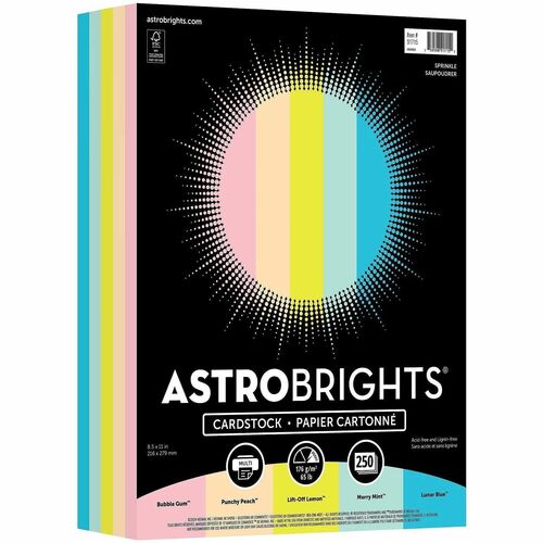 Wausau Papers  Cardstock, 65 lb, 8-1/2"x11", 250/PK, Sprinkle AST