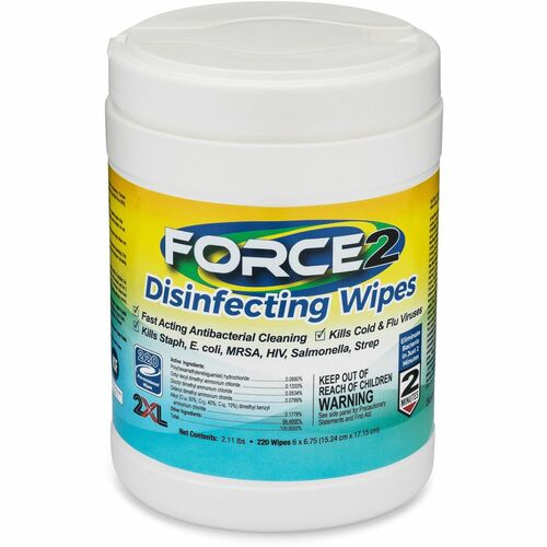 2XL CORP  Disinfecting Wipes, 6"Wx6-3/4"H, 220/Can, White