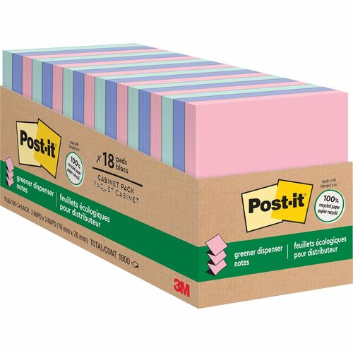 3M  Pop-Up Notes, Recycled, 3"x3", 100 Sht/PD,18/PK, Helsinki