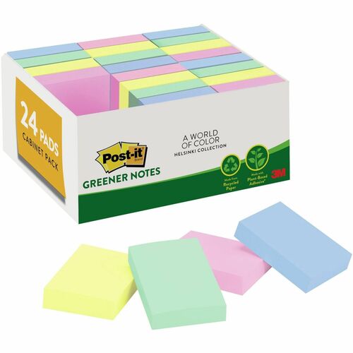 3M  Post-it Notes,Recycled,1-1/2"x2",24/PK,Helsinki