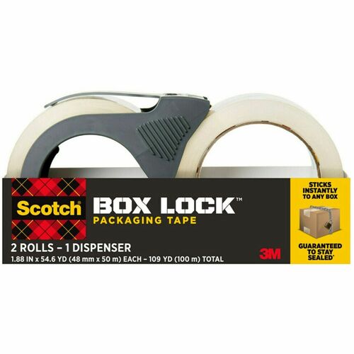 3M  Shipping Tape, w/Dispenser, Box Lock, 1.88"x55 yd, 2/PK, CL