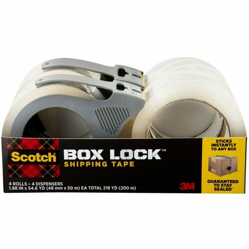 3M  Shipping Tape, w/Dispenser, Box Lock, 1.88"x55 yd, 4/PK, CL