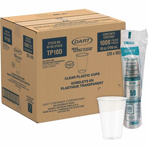 Solo Cup Company  Cups,f/Cold Drinks,PET,10oz,50/PK,20PK/CT,Clear