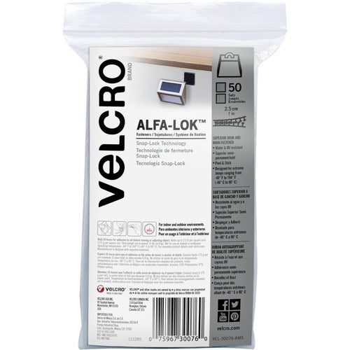 Velcro Industries  Fastener, Alfa-Lok, 1"Wx1"Lx1/4"H, 50/PK, Black