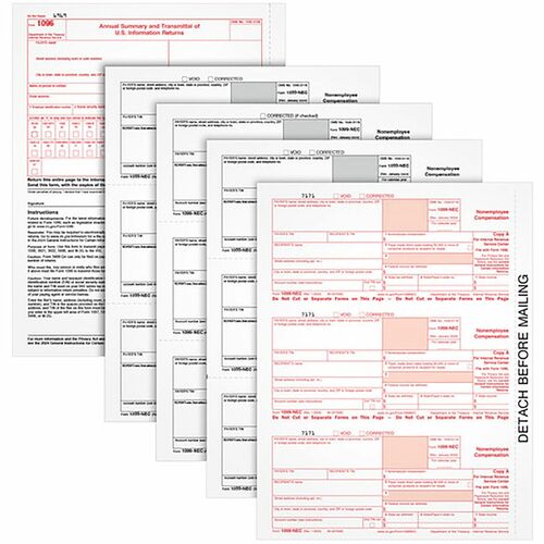 Tops  Tax Form, 1099-NEC, 5-1/2"Wx8-1/2"Lx1/2"H, 50/PK, White