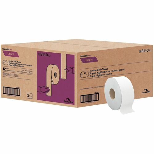 Cascades  Bathroom Tissue, f/Jumbo Dispensers, 3.3"x1000', 12RL/CT, WE