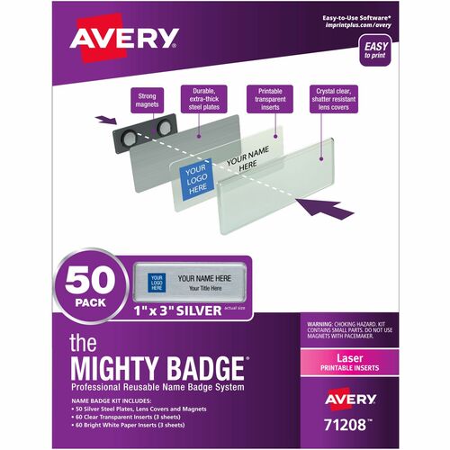 Avery  Badge Kit,Magnetic,Laser,Reusable,1"x3",50/KT, 5KT/CT, SR