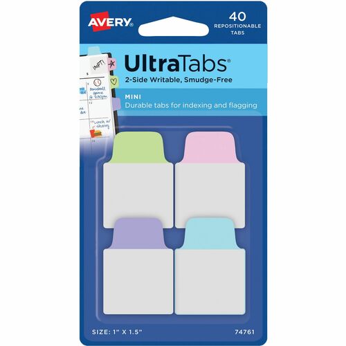 Avery  Ultra Tabs, Mini, Writable, 1"x1-1/2", 40/PK, 72PK/CT, AST
