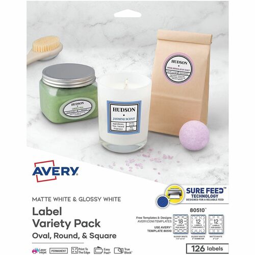 Avery  Labels, Assorted Shapes, Sure Feed, 126/PK, 5/CT, WE