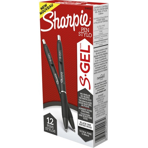 Newell Brands  Pen, S-Gel, 0.38mm, 3-1/4"Wx1-1/10"Lx6-1/4"H, 1 DZ, Black