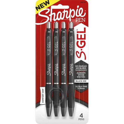 Newell Brands  Pen, S-Gel, 0.38mm, 3-1/4"Wx3/5"Lx7-3/5"H, Black
