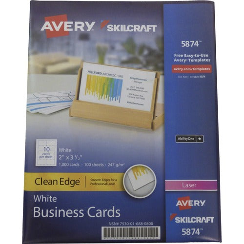 SKILCRAFT  Business Cards, Uncoated, 2-sided, 2"x3-1/2", 1000/BX, WE