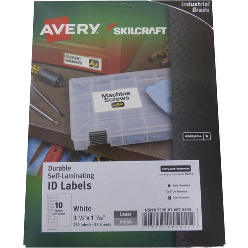 SKILCRAFT  ID Labels, Self-laminating, 3-1/2"x1-1/32", 250/PK, WE