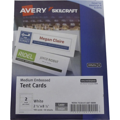 SKILCRAFT  Tent Cards, 2-Sided, Embossed, 2-1/2"x8-1/2", 100/PK, WE