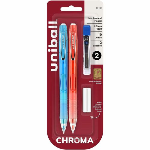 uni-ball Corporation  Pencils, Mechanical, w/Lead/Erasers, 0.7mm, 2Pencils/PK, MI
