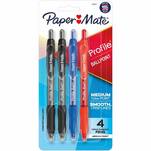 Paper Mate  Pen,Ballpoint Profile,Retractable,1.0mm,4/PK,AST Ink/Barrel