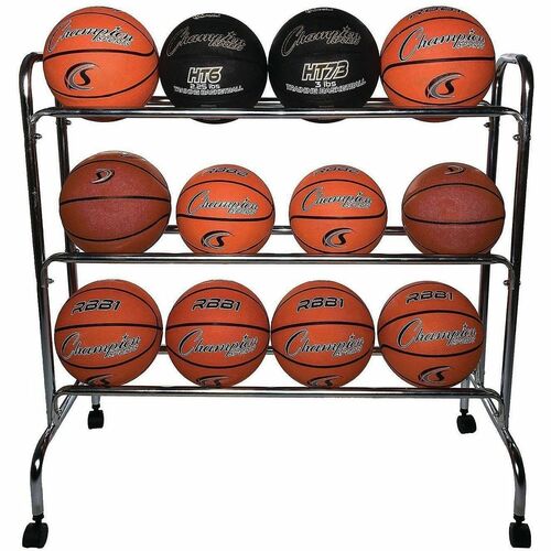 Champion Sports  Ball Cart,Mobile,3-Shelf,12-Basketball Cap,17"x41"x41",SR