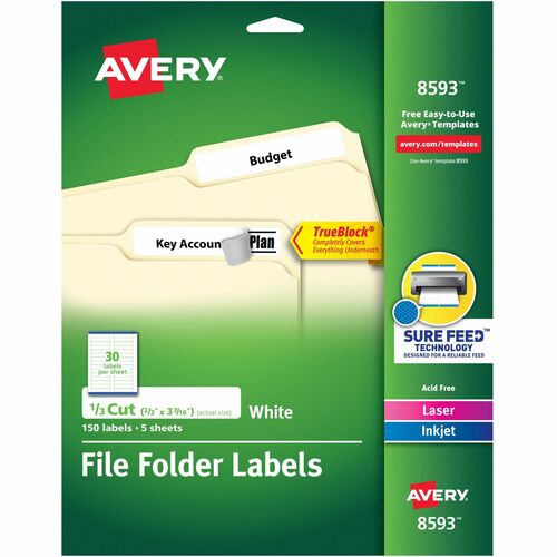 Avery  Labels, Filing, TrueBlock,2/3"x3-7/16",150/PK,4PK/CT,WE