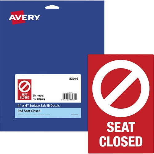 Avery  Decals,"Seat Closed",f/Chair,Removable,4"x6",10/PK,WE