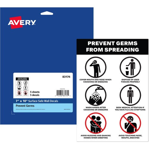 Avery  Decals, "Prevents Germs Spreading",Wall,7"x10",5/PK,WE