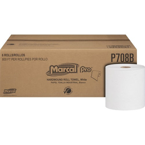 Marcal Paper Mills, Inc  Hardwound Towel Roll, Lint-free, 7.87"x800', 6RL/CT, White