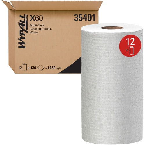 Kimberly-Clark Professional  Cloths, WypAll X60, 130 Sht/RL, 9-4/5"x13-2/5", 12RL/CT, WE