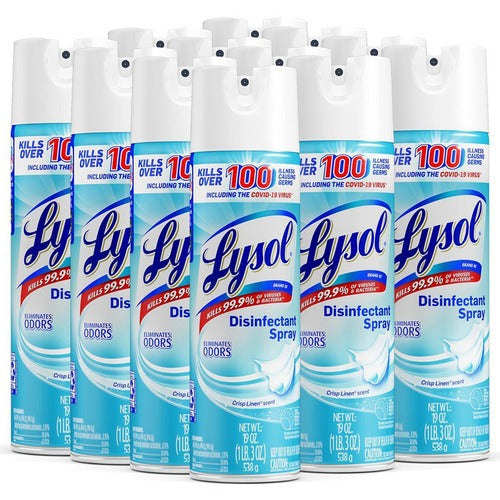 Reckitt Benckiser  Disinfectant Spray, Crisp Linen, 19 oz, 12/CT, Clear