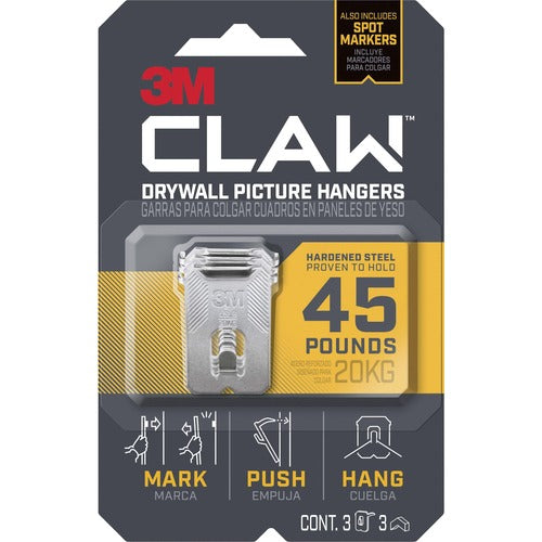 3M  Picture Hanger,f/Drywall,w/Spot Marker,45 lb Cap,3/PK,SR