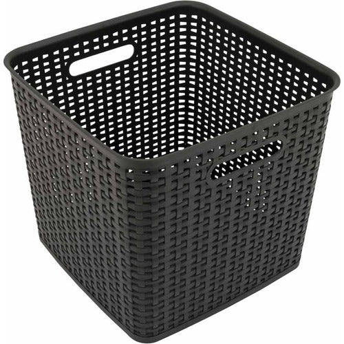 Advantus Corp.  Plastic Weave Bin, Extra Large, 12.5" x 12.5" x 11.13", Black, 2/Pack