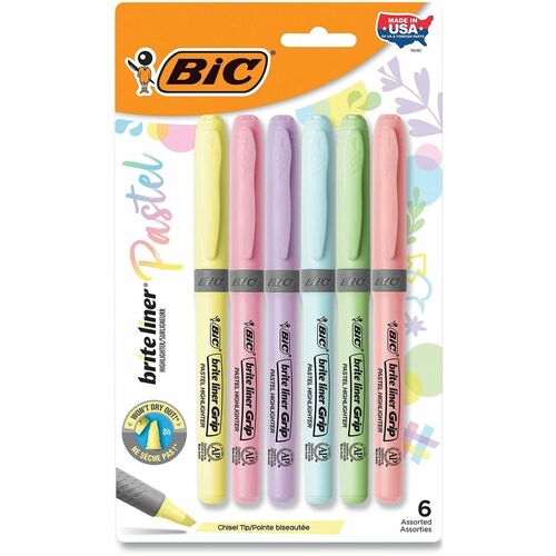 Bic  Highlighters,w/Grip,ChiselTip,w/PcktClp,NonToxic,6/PK,ASTPST