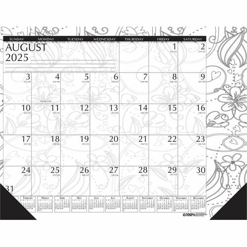 House Of Doolittle  Desk Pad,Doodle,Mthly,12Mths,Aug-July,22"x17",BK/WE-HOD1875