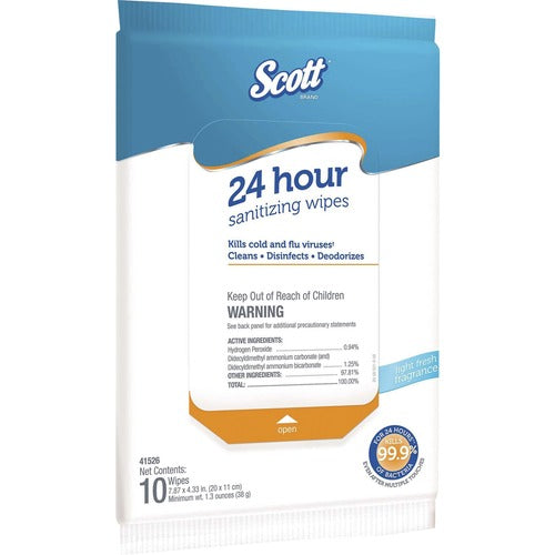 Kimberly-Clark Professional  Sanitizing Wipes, 24-Hr, 10 Wipes/PK, 50/CT, White