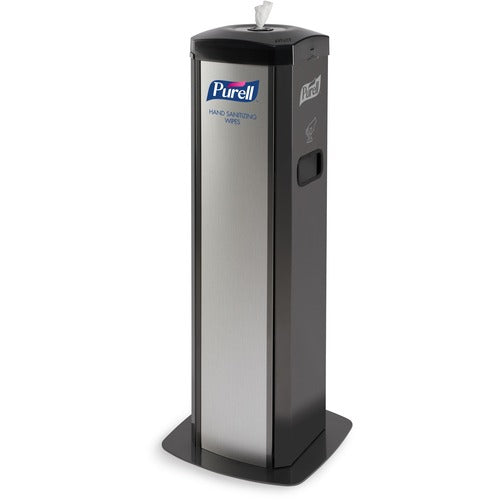 Gojo  Floor Stand Dispenser, DS360, f/Hand Sanitizer Wipes, BK/SR-GOJ911401SLVHSW
