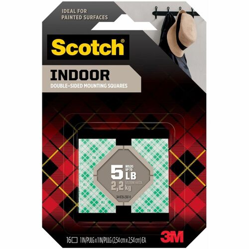 3M  Permanent High-Density Foam Mounting Tape, 1" Squares, Double-Sided, Holds Up to 5 lbs, White, 16/Pack