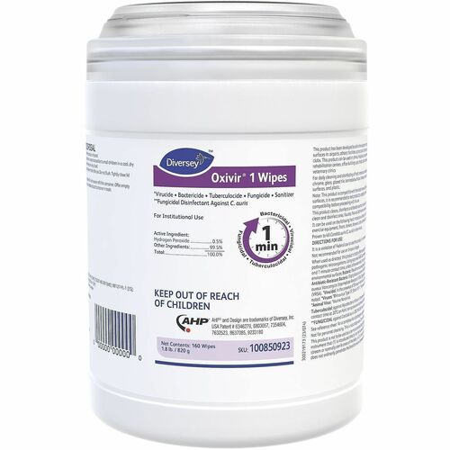 Diversey Care  Disinfectant Wipes,6"x7",160/Canister,12/CT,White-DVO100850923