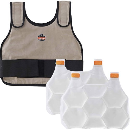 Ergodyne  Vest Kit,w/2 Cooling Packs,f/40"-52"Waists,L/XL,Khaki-EGO12010