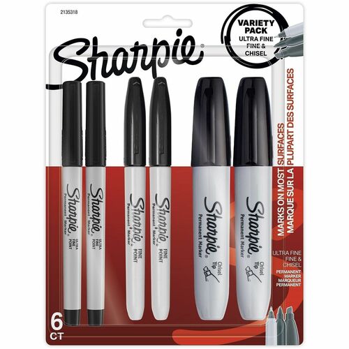 Newell Brands  Permanent Markers,Variety Pack,Fine,UltraFine,Chisel,6/PK,BK