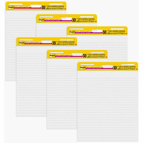 3M  Easel Pads,Ruled,Self-stick,30 Sht,25"x30",6/CT,White